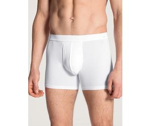 Boxer CALIDA "Evolution", Herren, Gr. M (50), weiß, Single Jersey, Obermaterial: 95% Baumwolle, 5% Elasthan, unifarben, körpernah, Unterhosen, Logo-Schriftzug, Single Jersey, ohne Eingriff (37709429-M