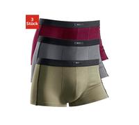Boxer H.I.S "Boxershorts für Herren", Damen, Gr. 4, 3 Stk., bunt (grau, olivgrün, bordeaux), Jersey, Obermaterial: 95% Baumwolle, 5% Elasthan, unifarben, Unterhosen, mit schmalen Piping an den Seiten 