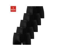 Boxer H.I.S "Boxershorts für Herren", Damen, Gr. L, 5 Stk., schwarz, Jersey, Obermaterial: 95% Baumwolle, 5% Elasthan, unifarben, Unterhosen, Logo Webbund mit 3D Effekt, Topseller (57840034-L) schwarz