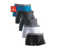 Boxer H.I.S "Boxershorts für Herren", Herren, Gr. L, 5 Stk., blau, Jersey, Obermaterial: 95% Baumwolle, 5% Elasthan, gestreift, kariert, unifarben, Unterhosen, aus Baumwoll-Stretch (485342-L) blau