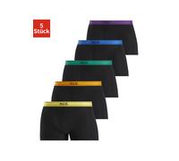 Boxer H.I.S "Boxershorts für Herren", Herren, Gr. L, 5 Stk., schwarz (schwarz, lila, schwarz, blau, schwarz, grün, schwarz, gelb, schwarz, orange), Jersey, Obermaterial: 95% Baumwolle, 5% Elasthan, un