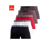 Boxer H.I.S "Boxershorts für Herren", Herren, Gr. M, 5 Stk., rot, Jersey, Obermaterial: 95% Baumwolle, 5% Elasthan, gestreift, kariert, unifarben, Unterhosen, aus Baumwoll-Stretch (78826342-M) rot