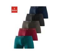 Boxer H.I.S "Boxershorts für Herren", Herren, Gr. S, bunt (petrol, bordeaux, schwarz, olivgrün, navy), Jersey, Obermaterial: 95% Baumwolle, 5% Elasthan, unifarben, Unterhosen, Logo Webbund mit 3D Effe