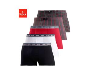 Boxer H.I.S "Boxershorts für Herren", Herren, Gr. S, 5 Stk., rot, Jersey, Obermaterial: 95% Baumwolle, 5% Elasthan, gestreift, kariert, unifarben, Unterhosen, aus Baumwoll-Stretch (78826342-S) rot
