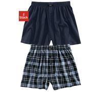 Boxer H.I.S "Boxershorts für Herren", Herren, Gr. XL, 2 Stk., blau (marine, kariert), Obermaterial: 100% Baumwolle, kariert, unifarben, körpernah, Unterhosen, in weiter Passform (409213-XL) marine, ka