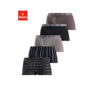 Boxer H.I.S "Boxershorts für Herren", Herren, Gr. XL, 5 Stk., schwarz (anthra, schwarz, grau, streifen, karo), Jersey, Obermaterial: 95% Baumwolle, 5% Elasthan, gestreift, kariert, unifarben, körperna