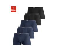 Boxer H.I.S "Boxershorts für Herren", Herren, Gr. XXL, 5 Stk., blau (schwarz, navy), Jersey, Obermaterial: 95% Baumwolle, 5% Elasthan, unifarben, eng, Unterhosen, mit Steifen und Logo im Bund (9974530