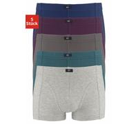 Boxer H.I.S "Boxershorts für Jungen", Jungen, Gr. 104, 5 Stk., bunt (petrol, grau, meliert, blau, aubergine, grau), Jersey, Obermaterial: 95% Baumwolle, 5% Elasthan, unifarben, körpernah, Unterhosen,