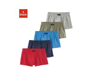 Boxer H.I.S "Boxershorts für Jungen", Jungen, Gr. 104, 5 Stk., bunt (rot, blau, khaki, marine, grau, meliert), Jersey, Obermaterial: 95% Baumwolle, 5% Elasthan, unifarben, körpernah, Unterhosen, farbl