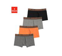 Boxer H.I.S "Boxershorts für Jungen", Jungen, Gr. 134/140, 4 Stk., bunt (orange, anthrazit, meliert, schwarz, grau, meliert), Jersey, Obermaterial: 95% Baumwolle, 5% Elasthan, unifarben, körpernah, Un