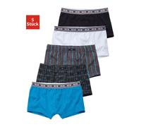 Boxer H.I.S "Boxershorts für Jungen", Jungen, Gr. 146/152, 5 Stk., blau (weiß, schwarz, blau, kariert, gestreift), Jersey, Obermaterial: 95% Baumwolle, 5% Elasthan, gestreift, kariert, unifarben, körp