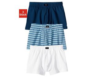 Boxer H.I.S "Boxershorts für Jungen", Jungen, Gr. 152, 3 Stk., blau (marine, weiß, marine, gestreift), Jersey, Obermaterial: 100% Baumwolle, gestreift, unifarben, körpernah, Unterhosen, unifarben und 
