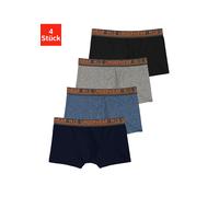 Boxer H.I.S "Boxershorts für Jungen", Jungen, Gr. 182, 4 Stk., blau (navy, grau, meliert, blau, meliert, schwarz), Jersey, Obermaterial: 95% Baumwolle, 5% Elasthan, unifarben, körpernah, Unterhosen, m