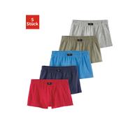 Boxer H.I.S "Boxershorts für Jungen", Jungen, Gr. 128, 5 Stk., bunt (rot, blau, khaki, marine, grau, meliert), Jersey, Obermaterial: 95% Baumwolle, 5% Elasthan, unifarben, körpernah, Unterhosen, farbl