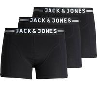 Boxer JACK & JONES "Sense Trunks", Herren, Gr. M, 3 Stk., schwarz (schwarz, schwarz, schwarz), Jersey, Obermaterial: 95% Baumwolle, 5% Elasthan, bedruckt, unifarben mit Farbeinsatz, körpernah, Unterho