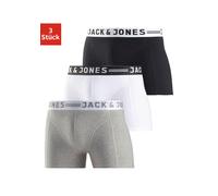 Boxer JACK & JONES "Sense Trunks", Herren, Gr. XL, 3 Stk., schwarz (schwarz, weiß, grau, meliert), Jersey, Obermaterial: 95% Baumwolle, 5% Elasthan, bedruckt, unifarben mit Farbeinsatz, körpernah, Unt