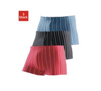 Boxer LE JOGGER "Boxershorts für Herren", Herren, Gr. 6L, 3 Stk., bunt (blau, schwarz, rot), Jersey, Obermaterial: 90% Baumwolle, 5% Elasthan, 5% Polyester, gestreift, körpernah, Unterhosen, mit garng