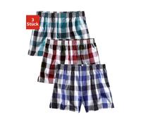 Boxer LE JOGGER "Boxershorts für Jungen", Jungen, Gr. 182, 3 Stk., bunt, Webqualität, Obermaterial: 100% Baumwolle, kariert, weit, Unterhosen, lässiger Style in bequemer Passform (756269-182) bunt