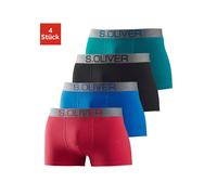 Boxer S.OLIVER "Boxershorts für Herren", Herren, Gr. XL, 4 Stk., bunt (petrol, schwarz, blau, rot), Jersey, Obermaterial: 92% Baumwolle, 8% Elasthan (LYCRA), unifarben, körpernah, Unterhosen, mit kont