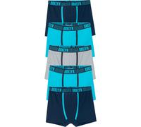 Boxershorts BONPRIX "Boxershorts mit weicher Baumwolle (5er Pack)", Jungen, Gr. 140/146, 5 Stk., blau (dunkelblau, karibikblau, stahlgrau), Obermaterial: 95% Baumwolle, 5% Elasthan, Unterhosen, mit Pr