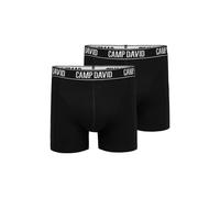 Boxershorts CAMP DAVID, Herren, Gr. M, 2 Stk., schwarz (schwarz, schwarz), Webqualität, Obermaterial: 95% Baumwolle, 5% Elasthan, unifarben, körpernah, Unterhosen, im 2er- Pack mit Logobund (90629805-