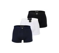EMPORIO ARMANI Herren Trunks, 3er Pack - ESSENTIAL LOGOLABEL, Shorts, Stretch Cotton Schwarz/Weiß/Blau XL