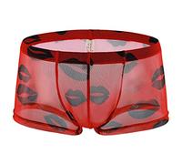 Boxershorts Herren Netz Unterhose Mesh Reizunterwäsche Männer Durchsichtige Reizwäsche Transparente Sexy Gay Unterwäsche Atmungsaktiv Tangaslip Party Clubwear Rot XL