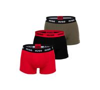 Boxershorts HUGO "Boxershort Trunk Triplet 3er Pack", Herren, Gr. M, bunt (schwarz, rot, oliv), Obermaterial: 95% Baumwolle CO. 5% Elasthan EL., Unterhosen (42838800-M) schwarz, rot, oliv