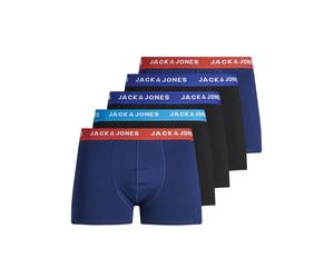 Boxershorts JACK & JONES "Boxershort JACLEE TRUNKS 5 PACK 5er Pack", Herren, Gr. XXL, schwarz (schwarz, blau), Obermaterial: 95% Baumwolle CO. 5% Elasthan EL., Unterhosen (73016203-XXL) schwarz, blau