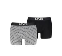 Boxershorts LEVI'S "LEVIS MEN LOGO AOP BOXER BRIEF 2P", Herren, Gr. L, schwarz-weiß (grau, schwarz), Single Jersey, Obermaterial: 95% Baumwolle, 5% Elasthan, körpernah, Unterhosen (34642510-L) grau, s