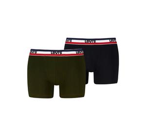 Boxershorts LEVI'S "LEVIS MEN REPEAT SPW LOGO BOXER BRIEF", Herren, Gr. L, khaki, schwarz, Obermaterial: 95% Baumwolle, 5% Elasthan, körpernah, Unterhosen, ohne Eingriff, elastischer Logobund, Baumwol