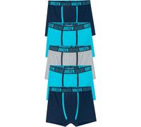 Boxershorts BONPRIX "Boxershorts mit weicher Baumwolle (5er Pack)", Jungen, Gr. 128/134, 5 Stk., blau (dunkelblau, karibikblau, stahlgrau), Obermaterial: 95% Baumwolle, 5% Elasthan, Unterhosen, mit Pr