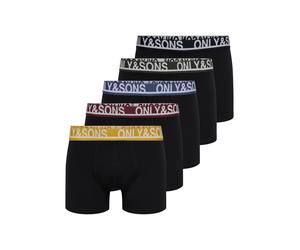 Boxershorts ONLY & SONS "ONSTREY SOLID BOXER 5PACK OTL", Herren, Gr. M, 5 Stk., schwarz detail:rosin, schwarz navy, pt royal, hg, vi, Jersey, Obermaterial: 68% Baumwolle, 27% Polyester, 5% Elasthan, u
