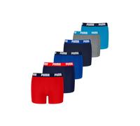 Boxershorts PUMA "PUMA BOYS EVERYDAY BASIC BOXERS 6P ECOM", Herren, Gr. 134/140, rot, blau, Obermaterial: 95% Baumwolle, 5% Elasthan, mehrfarbig, bedruckt, Unterhosen (78476326-134) rot, blau