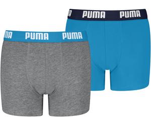 Boxershorts PUMA "PUMA BOYS EVERYDAY BASIC BOXERS 2P", Jungen, Gr. 170/176, blau (grau, meliert, blau), Jersey, Obermaterial: 95% Baumwolle, 5% Elasthan, unifarben, normal, Unterhosen, Boys, mit Logob