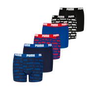 PUMA Jungen Boxer Shorts, 6er Pack - Everyday Logo Print Boxers ECOM 6P, Cotton Stretch Schwarz/Blau/Rot 122-128
