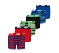 PUMA Jungen Boxer Shorts, 6er Pack - Everyday Striped Boxers ECOM 6P, Cotton Stretch, Streifen Blau/Grün/Rot 134-140