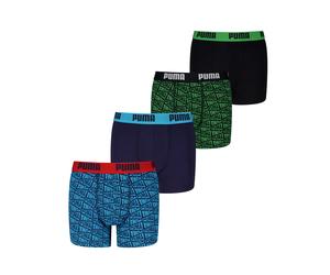 Boxershorts PUMA "PUMA BOYS FLAG PRINTED BOXERS", Jungen, Gr. 146/152, bunt (navy, blau, grün, schwarz), Single Jersey, Obermaterial: 95% Baumwolle, 5% Elasthan, körpernah, Unterhosen, Logobund, Multi