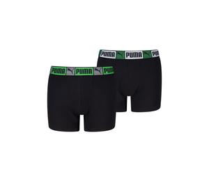 Boxershorts PUMA "PUMA BOYS LOGO BLOCK ELASTIC BOXERS", Jungen, Gr. 170/176, schwarz, grün, Single Jersey, Obermaterial: 95% Baumwolle, 5% Elasthan, körpernah, Unterhosen, mit Logobund (81276931-170)