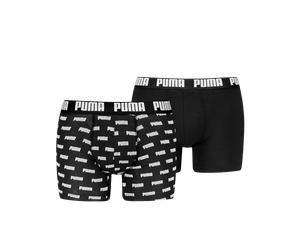 Boxershorts PUMA "PUMA MEN EVERYDAY LOGO PRINT BOXERS 2P", Herren, Gr. XL, schwarz, Single Jersey, Obermaterial: 95% Baumwolle, 5% Elasthan, körpernah, Unterhosen, 1x uni und 1x allover Logodruck (308