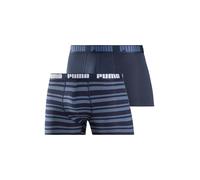 Boxershorts PUMA "PUMA MEN EVERYDAY PLACED LOGO BOXERS 2P", Damen, Gr. M, blau (blau, gestreift, navy, uni), Jersey, Obermaterial: 95% Baumwolle, 5% Elasthan, bedruckt, gestreift, unifarben mit Farbei