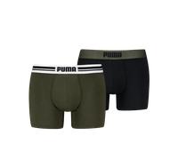 Boxershorts PUMA "PUMA MEN EVERYDAY PLACED LOGO BOXERS 2P", Herren, Gr. L, grün (forest), Jersey, Obermaterial: 95% Baumwolle, 5% Elasthan, normal, Unterhosen, mit Logo Webbund (66858039-L) forest