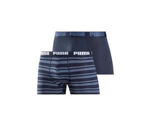 Boxershorts PUMA "PUMA MEN EVERYDAY PLACED LOGO BOXERS 2P", Herren, Gr. XL, blau (blau, gestreift, navy, uni), Jersey, Obermaterial: 95% Baumwolle, 5% Elasthan, bedruckt, gestreift, unifarben mit Farb