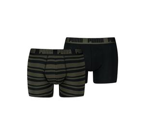 Boxershorts PUMA "PUMA MEN EVERYDAY PLACED LOGO BOXERS", Herren, Gr. M, grün (grün, gestreift, schwarz), Jersey, Obermaterial: 95% Baumwolle, 5% Elasthan, bedruckt, gestreift, unifarben mit Farbeinsat