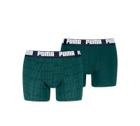 Boxershorts PUMA "PUMA MEN LOGO PRINT BOXERS 2P", Herren, Gr. M, grün (grün, navy), Single Jersey, Obermaterial: 95% Baumwolle, 5% Elasthan, körpernah, Unterhosen, elastischer Logobund, ohne Eingriff 