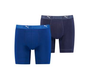 Boxershorts PUMA "PUMA MEN SPORT COTTON LONG BOXERS 2P", Herren, Gr. S, blau (blau combo), Jersey, Obermaterial: 95% Baumwolle, 5% Elasthan, normal, Unterhosen, mit Markenschriftzug im Bund (66234939-