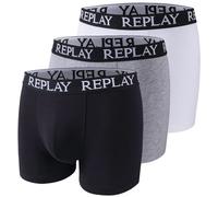 Boxershorts REPLAY "BOXER Style 01/C Basic Cuff Logo 3pcs Box", Herren, Gr. L, weiß (schwarz, grau, weiß), Jersey, Obermaterial: 95% Baumwolle, 5% Elasthan, unifarben, Unterhosen, mit Logoschriftzug a