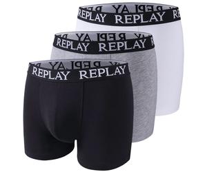 Boxershorts REPLAY "BOXER Style 01/C Basic Cuff Logo 3pcs Box", Herren, Gr. L, weiß (schwarz, grau, weiß), Jersey, Obermaterial: 95% Baumwolle, 5% Elasthan, unifarben, Unterhosen, mit Logoschriftzug a