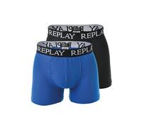 Boxershorts REPLAY "Boxershort 2er Pack", Herren, Gr. M, blau (blau, schwarz), Obermaterial: 95% Baumwolle CO. 5% Elasthan EL., Unterhosen (77246107-M) blau, schwarz