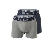 Boxershorts REPLAY "Boxershort 2er Pack", Herren, Gr. XL, grau (grau meliert, marineblau), Obermaterial: 95% Baumwolle CO. 5% Elasthan EL., Unterhosen (94623545-XL) grau meliert, marineblau